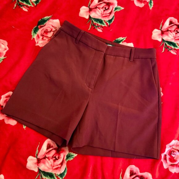 Express Women’s Editor Studio Stretch Twill Tailored Shorts Size 8 Wine Burgundy - Picture 7 of 14